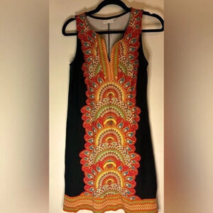 New York & Company 100% Cotton Orange, turquoise, yellow, and black dress sz Med